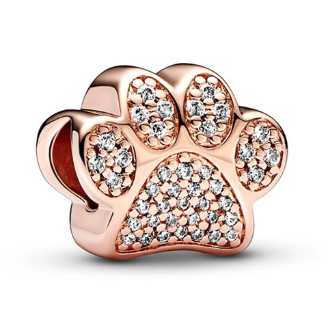 Cute Alloy Cat Paw Print Charm Bead Rhinestone Inlaid Enamel DIY Jewelry Accessory For Bracelet Necklace Women Gift