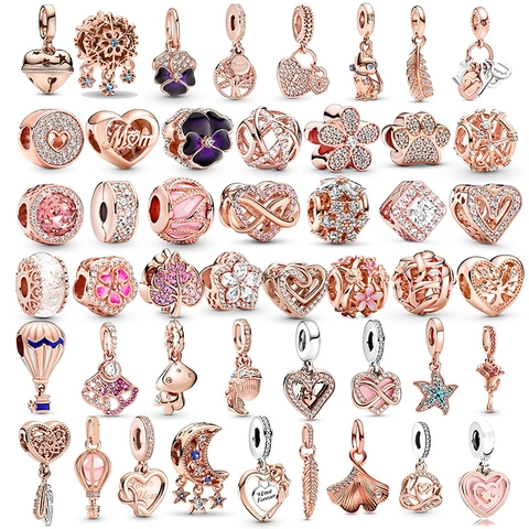 Rose Gold DIY Charms Zinc Alloy Heart Flower Snowflake Pendants For 3mm Bracelet Rhinestone Enamel Jewelry Making Accessories