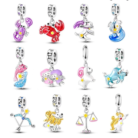 Cartoon 12 Zodiac Sign Charms Alloy Enamel Pendant For DIY Jewelry Making Bracelet Necklace Accessories For Women Girls