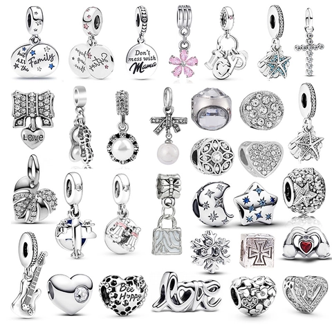 Silver Plated Zinc Alloy Charm Beads For DIY Bracelet Making Rhinestone Enamel Heart Star Flower Dangle Jewelry Accessories