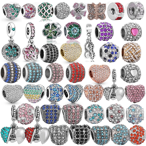 DIY Zinc Alloy Heart Flower Rhinestone Charms Beads For Hand Chain Bracelet Jewelry Making Findings Women Fashion Accessories