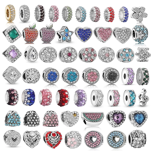 DIY Charms For Bracelet Making Zinc Alloy Rhinestone Inlaid Heart Star Flower Large Hole Beads Fashion Jewelry Accessory
