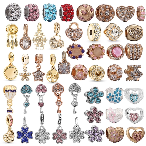 DIY Zinc Alloy Jewelry Charms Beads For Women Bracelets Making Dreamcatcher Four-leaf Clover Bee Heart Snowflake Pendants Enamel Rhinestone Gold Silver Plated Accessory