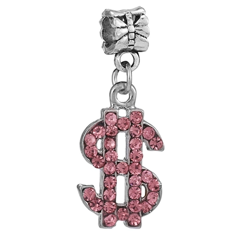 Rhinestone Dollar Sign Charm Pendant Silver Plated Metal For DIY Jewelry Making Bracelet Necklace Accessories For Women