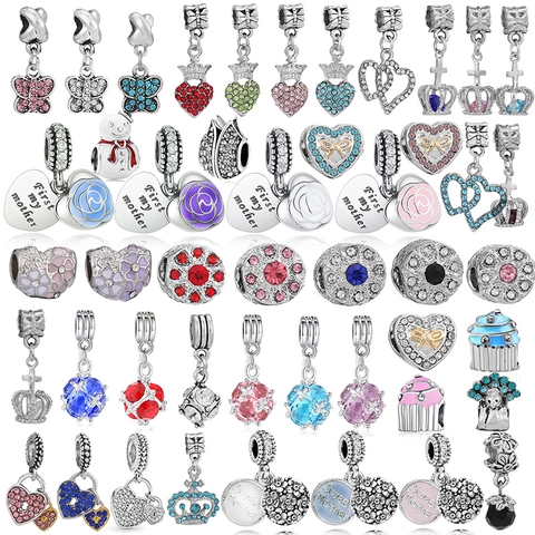 Zinc Alloy DIY Bracelet Charms Heart Butterfly Flower Crown Pendant Rhinestone Enamel Beads For Mother Day Women Jewelry
