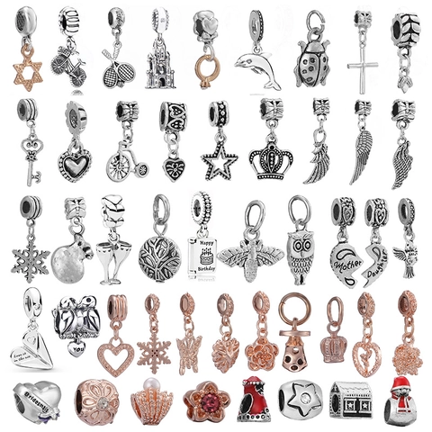 Vintage Zinc Alloy DIY Charm Pendants For Jewelry Making Silver Rose Gold Plated Heart Snowflake Animal Theme Charms For Bracelets Accessories