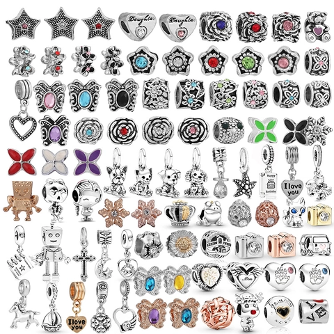 DIY Zinc Alloy Rhinestone Flower Heart Animal Beads Pendants For Bracelets Jewelry Making Charms Accessory Women Girls