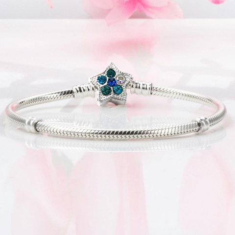 Bracciale a Catena in Rame Placcato Argento Con Chiusura a Stella in Strass Base per Charm DIY Regalo Gioiello da Donna