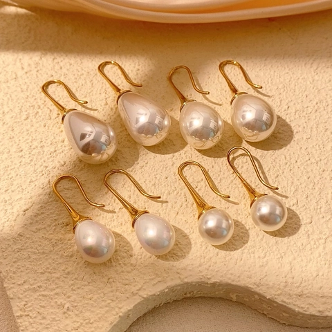 Titanstahl Minimalistische Ohrhänger Für Damen Elegante Mode Künstliche Perle Dangle Ohrringe Retro Luxus Party Schmuck Geschenk