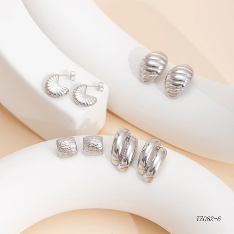 Pendientes de Botón de Acero Inoxidable Minimalista Francés para Mujer Textura de Concha de Espiral de Croissant