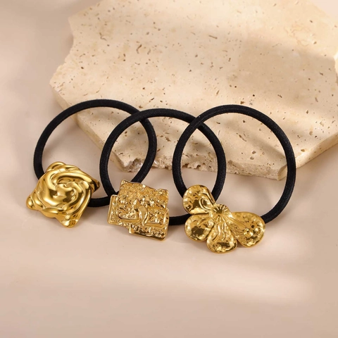 Elastico per Capelli Semplice in Acciaio al Titanio con Fiore d'Oro Elegante Moda Donna Elastico Fascia Metallo Accessorio