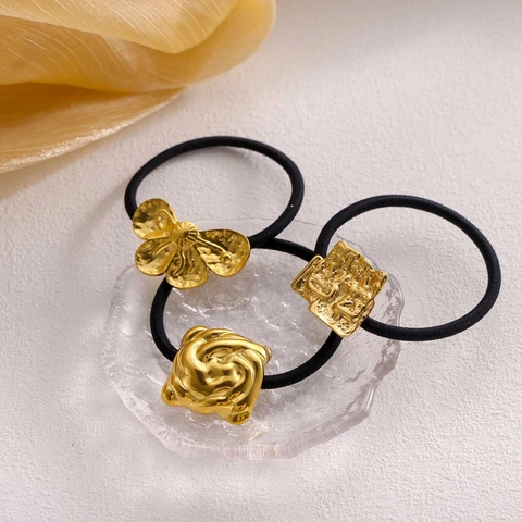 Elastico per Capelli Semplice in Acciaio al Titanio con Fiore d'Oro Elegante Moda Donna Elastico Fascia Metallo Accessorio