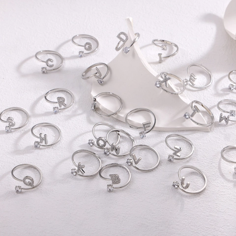 Anelli Aperti con Lettera Iniziale in Acciaio Inossidabile Minimalista per Donna Gioielli Personalizzati Regolabili con Zirconia Microincastonata