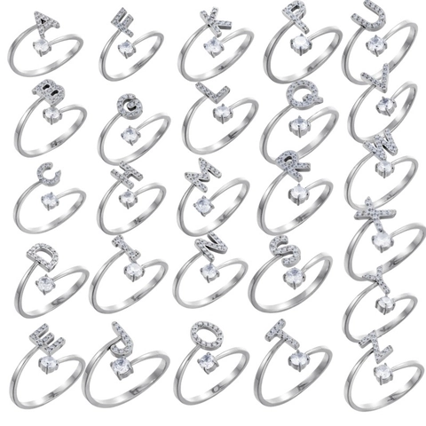 Anelli Aperti con Lettera Iniziale in Acciaio Inossidabile Minimalista per Donna Gioielli Personalizzati Regolabili con Zirconia Microincastonata