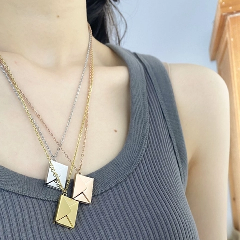 Minimalist Stainless Steel Envelope Necklace Rhinestone Pendant Link Chain Fashion Jewelry For Women Commuter Accessory