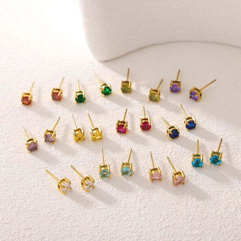 Minimaliste Collier En Acier Inoxydable Zircone Colorée Boucles D'oreilles Pour Femmes Plaqué Or Pendentif Pierre Gemme Bijoux