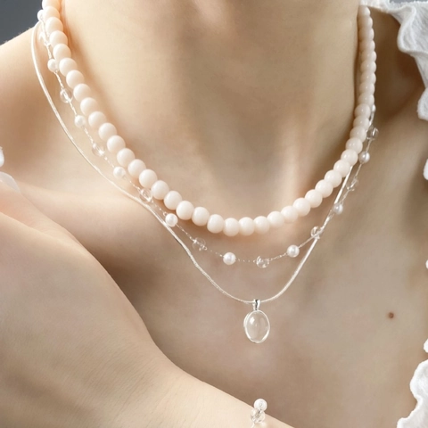 Collana Vintage Francese in Acciaio al Titanio Con Perla Artificiale Strass Ciondolo Tondo Geometrico Choker da Donna Gioielli