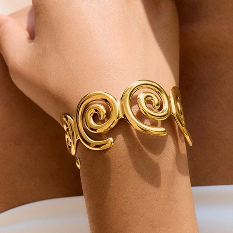 Gioielli in Acciaio al Titanio Oceano Stella Marina Conchiglia Design di Nicchia Anello Regolabile Aperto Bracciale a Spirale Orecchini a Lisca di Pesce