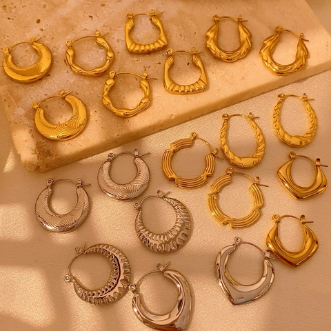 Orecchini a Cerchio Geometrici in Acciaio al Titanio Vintage Lusso Oro Argento Placcato Non Sbiadisce Ipoallergenico Donna Gioielli
