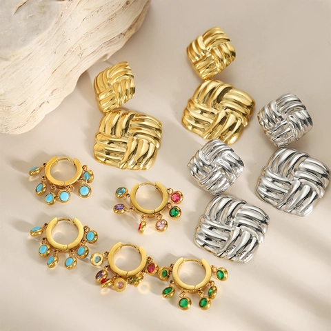 Orecchini Pendenti Quadrati Geometrici Intrecciati in Acciaio al Titanio Vintage Orecchini a Cerchio Con Nappe di Strass Colorati