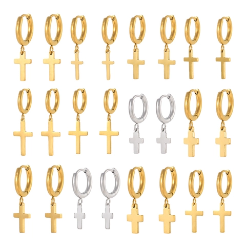 Minimalistische Edelstahl Kreuz Anhänger Creolen 18K Gold Silber Vergoldet Geometrische Huggie Ohrringe Unisex Schmuck Geschenk