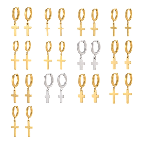 Minimalistische Edelstahl Kreuz Anhänger Creolen 18K Gold Silber Vergoldet Geometrische Huggie Ohrringe Unisex Schmuck Geschenk