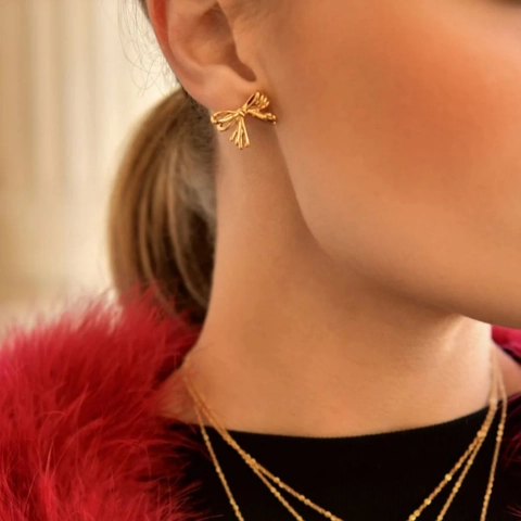 Titanium Steel Vintage Bowknot Flower Stud Dangle Earrings Set For Women Gold Silver Plated Fashion Jewelry Accessory