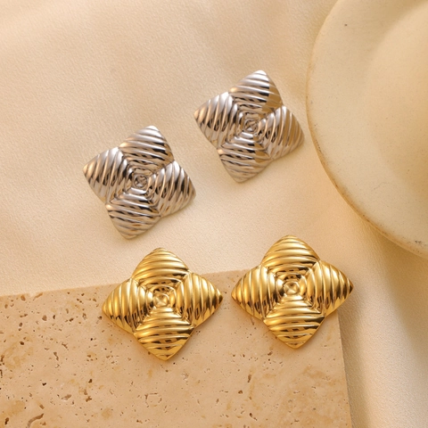 Vintage Stainless Steel Geometric Heart Stud Earrings For Women Gold Silver Plated Textured Wrinkled Spiral Round Jewelry Gift