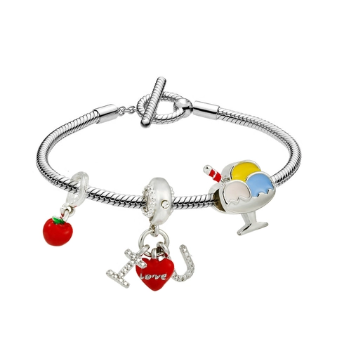 DIY Charm Snake Chain Bracelet T-Bar Toggle Clasp Silver Plated Copper Alloy Beads Fruit Animal Heart Pendant Fashion Jewelry For Women Girls Gift