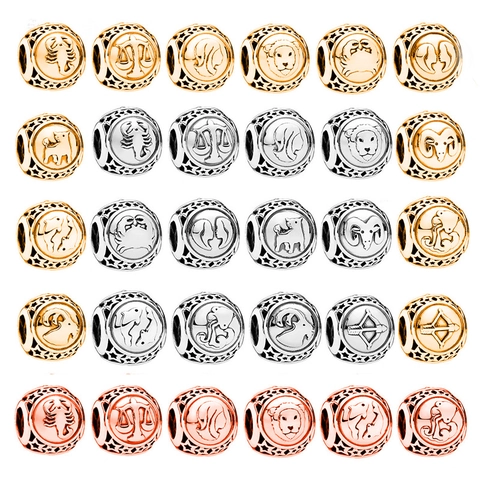Zinc Alloy 12 Constellation Zodiac Beads With Hollow Stars Charms For DIY Bracelet Making Fashion Jewelry Accessories Unisex