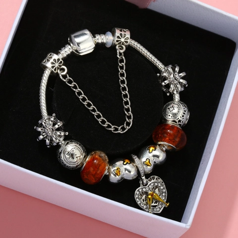 Zodiac Charm Bracelet Aquarius Silver Plated Copper Snake Chain With Rhinestone Heart Crown Beads DIY Fashion Jewelry For Women Gift