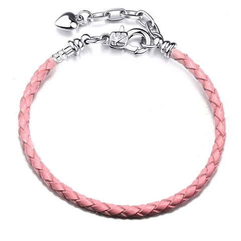 Fashion Braided Leather Bracelet For Women Silver Plated Copper Lobster Clasp Heart Pendant Adjustable Charm DIY Jewelry