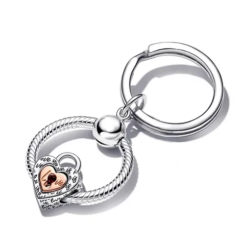 Portachiavi a Lucchetto a Cuore Bicolore Con Anello a Catena Serpente Oro Rosa E Argento Ciondolo per Borsa Regalo di Coppia