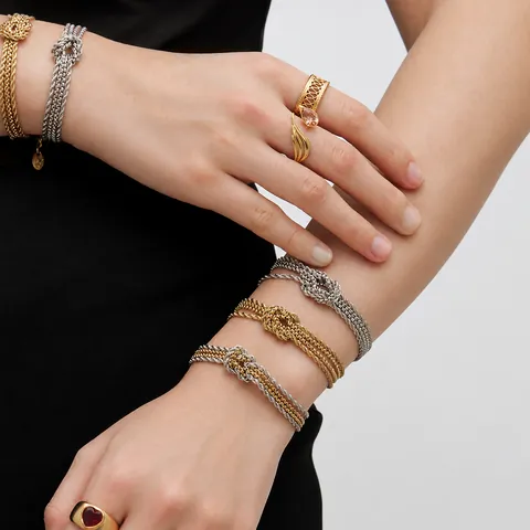 Pulsera de Cadena de Múltiples Hebras con Nudo de Acero Inoxidable para Mujer Bañado en Oro 18K Pulsera de Eslabones Trenzados Bicolor Joyería