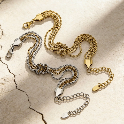 Stainless Steel Knot Chain Bracelet Gold Plated Multi Strand Braided Adjustable Fashion Jewelry For Women