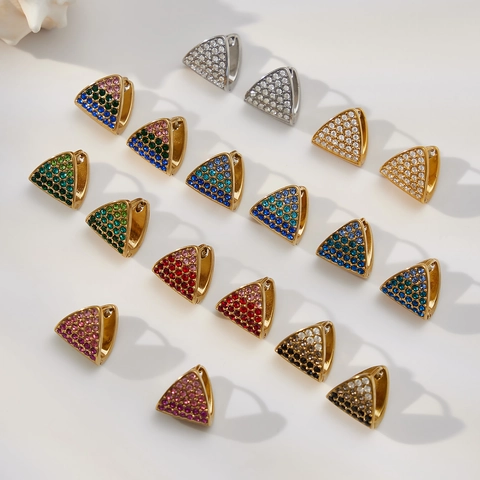 Stainless Steel Geometric Triangle Zircon Earrings 18K Gold Plated Minimalist Micro Inlay Hoop Earrings For Women Jewelry