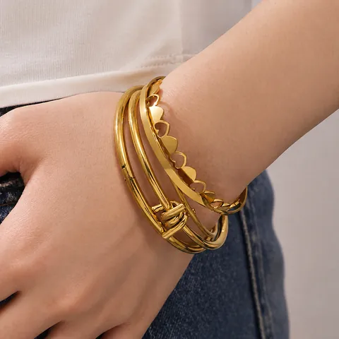 Minimalist Stainless Steel Heart Knot Bamboo Geometric Cuff Bangle Set For Women Fashion Jewelry Gold Silver Rose Gold Bracelet