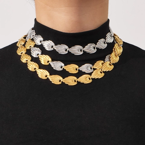 Stainless Steel Jewelry Collection For Women Two Tone Gold Silver Leaf Texture Heart Necklace Bracelet Waist Chain Accessories Hypoallergenic