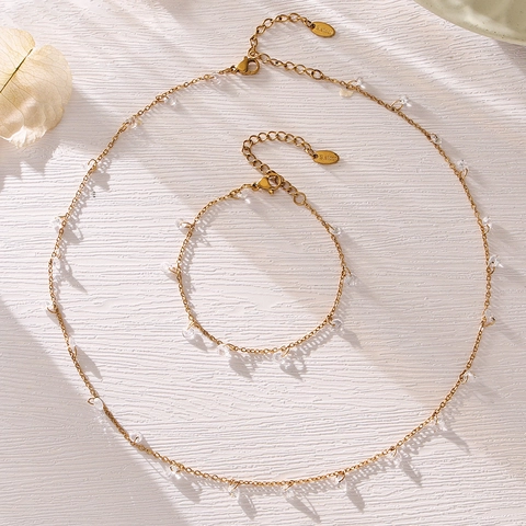 Edelstahl Halskette Und Armband Zirkonia Zierlich Klarer Stein Quaste Wasserdicht Hypoallergen Schmuck Für Damen