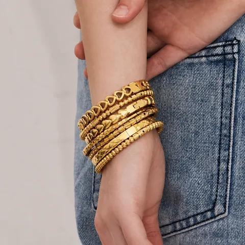 Fashion Stainless Steel Heart Quilted Geometric Bangle For Women Waterproof Hypoallergenic Gold Silver Rhinestone Jewelry