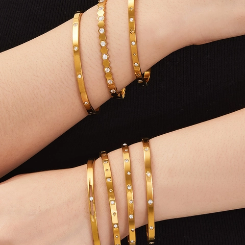Luxury Stainless Steel Zirconia Bracelet For Women 18K Gold Plated Honeycomb Star Flower Geometric Bangle Jewelry Wedding Party Gift
