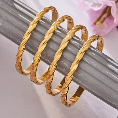Twisted Rope Bangle Bracelet 18k Gold Plated 316L Stainless Steel Hinged Minimalist INS Style Waterproof Women