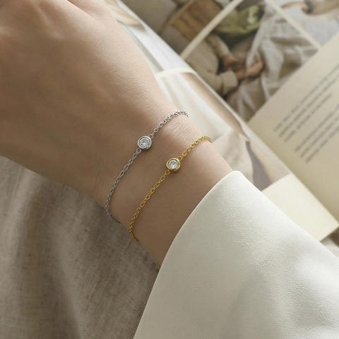 Minimalist Stainless Steel Bracelet For Women 18K Gold Plated Single Zirconia Adjustable Chain Jewelry Daily Party Gift