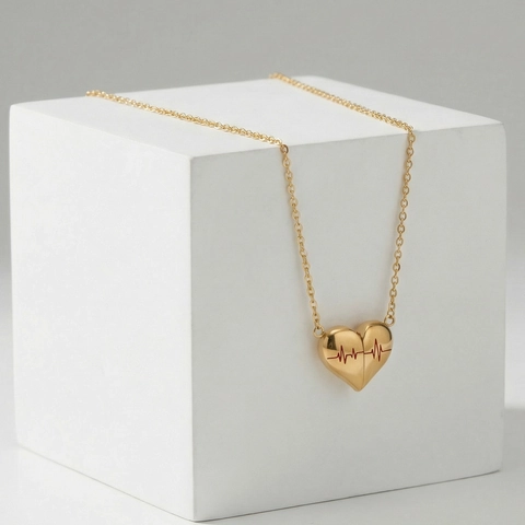 Collana con Pendente a Cuore in Acciaio Inossidabile Con Linea Battito Cardiaco ECG Oro Argento Gioielli Minimalisti Donna
