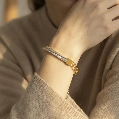 Roestvrij Staal Spleis Ketting Armband Voor Vrouwen Goud Zilver Verguld Strass Ingelegd Mode Sieraden Verstelbare Armband