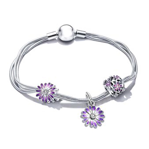 Bracciale con Charm DIY per Donna Rame Placcato Argento 925 Catena a Serpente Multi-filo Smalto Margherita Arcobaleno Cuore Gioielli