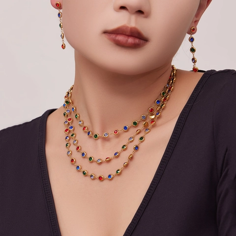 Gioielli In Zirconia Cubica Colorata Bohémien Collana Bracciale Orecchini Acciaio Inossidabile Impermeabile Ipoallergenico