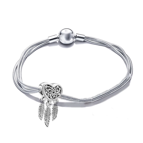 Bracciale con Charm DIY per Donna Rame Placcato Argento 925 Catena a Serpente Multi-filo Smalto Margherita Arcobaleno Cuore Gioielli