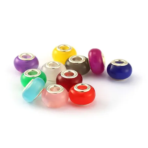 Colorful DIY Large Hole Beads Alloy Resin Charms For Bracelet Necklace Jewelry Making Handmade Crafts Accessories Gift