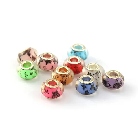 Vintage Butterfly Pattern Resin Large Hole Beads Colorful Loose Charms For DIY Bracelet Necklace Jewelry Making Crafts